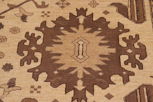 handmade Traditional Kafkaz Beige Tan Hand Knotted RECTANGLE 100% WOOL area rug 10x14