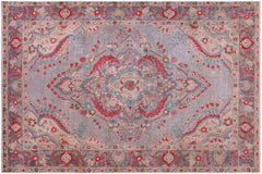 handmade Vintage Hand Painte Blue Purple Hand Knotted RECTANGLE 100% WOOL area rug 6' x 9'