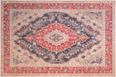 handmade Vintage Hand Painte Blue Red Hand Knotted RECTANGLE 100% WOOL area rug 8' x 11'