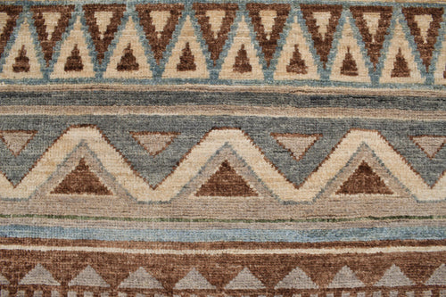 handmade Geometric Kurjean Brown Beige Hand Knotted RUNNER 100% WOOL area rug 3x10