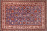 handmade Geometric Super Kazak Blue Beige Hand Knotted RECTANGLE 100% WOOL area rug 9' x 12'