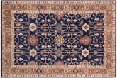 5x7 hand knotted transitional wool rug in blue and brown - Chic Curtis