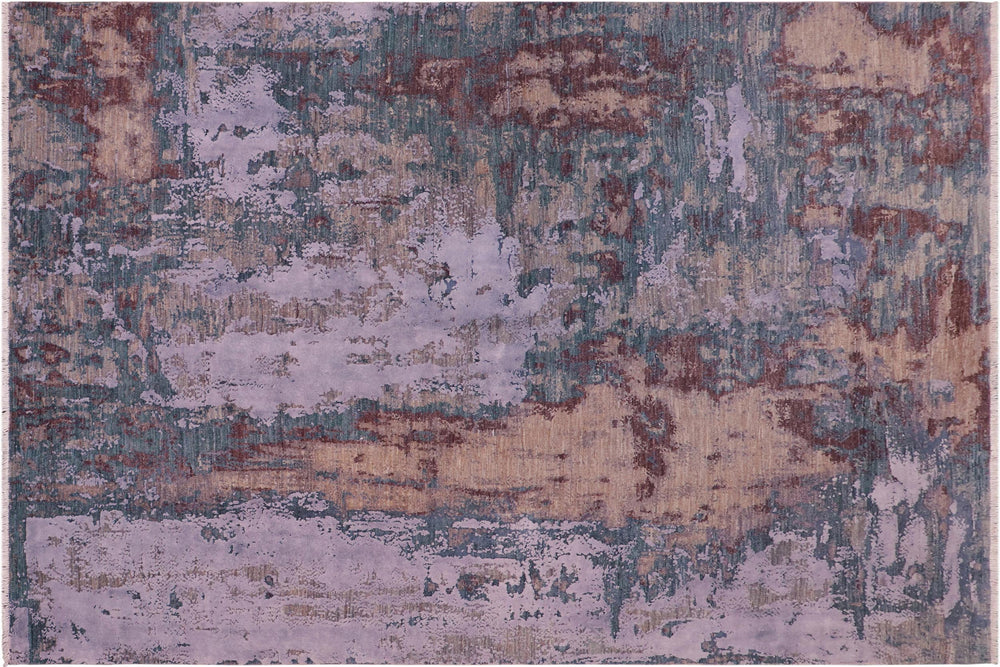 handmade Modern Modern Blue Brown Hand Knotted RECTANGLE WOOL&SILK area rug 8' x 10'