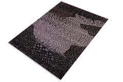 handmade Geometric Berjusta Black Gray Hand Knotted RECTANGLE WOOL&SILK area rug 5' x 8'