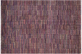 6x9 hand knotted high low wool rug in black and gold - Boho Abel