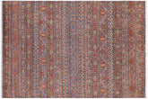5x8 hand knotted Khurjeen wool rug in blue and red - Bohemian Khurgeen Kenneth