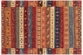 5x7 hand knotted Khurjeen wool rug in red and blue - Boho Chic Khurgeen Leslie