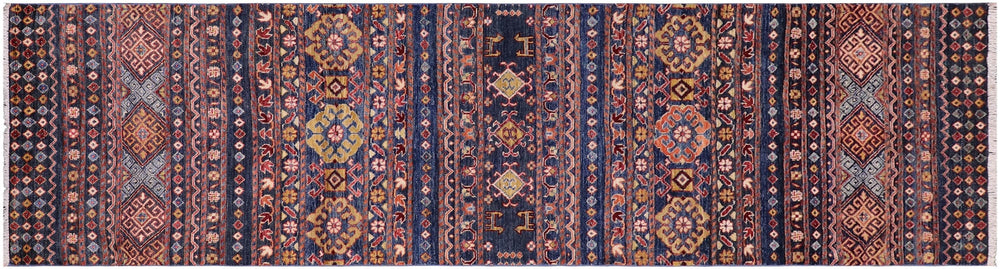 handmade Geometric Kurjean Blue Red Hand Knotted RUNNER 100% WOOL area rug 3x10