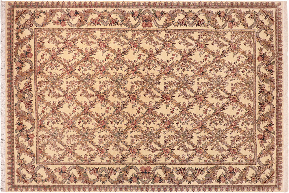 handmade Transitional Basan Beige Green Hand Knotted RECTANGLE 100% WOOL area rug 10x14