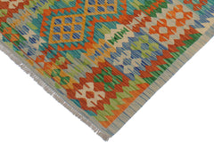 handmade Geometric Kilim Gold Blue Hand-Woven RECTANGLE 100% WOOL area rug 3' x 5'