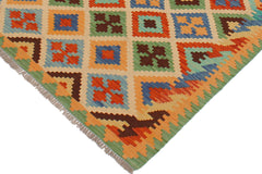 handmade Geometric Kilim Beige Green Hand-Woven RECTANGLE 100% WOOL area rug 4 x 6