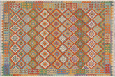 6x8 hand woven Turkish Kilim wool rug in rust and beige - Chic Margarit Turkish