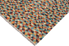 handmade Modern Kilim Blue Rust Hand-Woven RECTANGLE 100% WOOL area rug 5 x 6