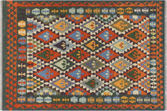 handmade Geometric Kilim Beige Green Hand-Woven RECTANGLE 100% WOOL area rug 5x6