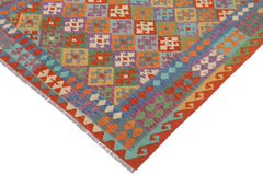 handmade Geometric Kilim Rust Blue Hand-Woven RECTANGLE 100% WOOL area rug 6 x 8