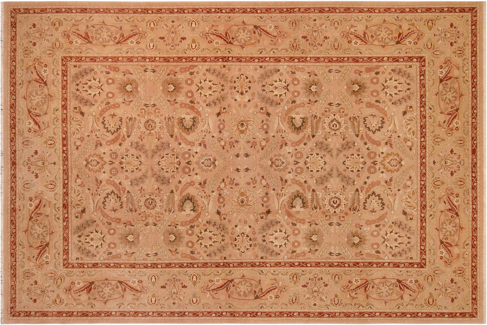 handmade Traditional Lahore Lt. Brown Rose Hand Knotted RECTANGLE 100% WOOL area rug 10' x 14'