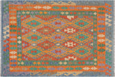 handmade Geometric Kilim Gray Blue Hand-Woven RECTANGLE 100% WOOL area rug 5 x 7