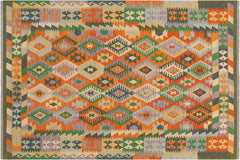 handmade Geometric Kilim Rust Blue Hand-Woven RECTANGLE 100% WOOL area rug 5x6