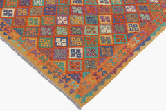 handmade Geometric Kilim Rust Gold Hand-Woven RECTANGLE 100% WOOL area rug 6 x 8