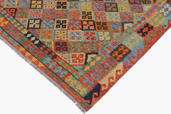 handmade Geometric Kilim Blue Rust Hand-Woven RECTANGLE 100% WOOL area rug 6 x 8
