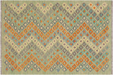 Turkish Eclectic Jeanice Green/Blue Hand-Woven Kilim Rug - 4'3'' x 6'1''