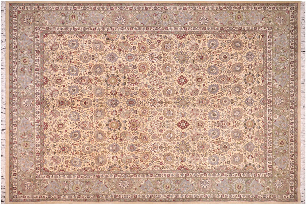 handmade Transitional Tabriz Gold Green Hand Knotted RECTANGLE 100% WOOL area rug 10x14