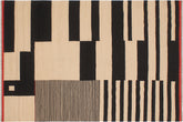 6x8 hand woven Turkish Flat Weave Kilim wool rug in beige and black - Modern Turkish Manual