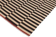 handmade Modern Kilim Beige Black Hand-Woven RECTANGLE 100% WOOL area rug 6' x 8'