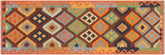 3x9 hand woven Turkish Kilim wool runner rug in brown and rust - Ethnic Agripina Turkish