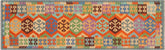3x10 hand woven Turkish Kilim wool runner rug in rust and blue - Rustic Turkish Serafina