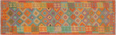 3x10 hand woven Turkish Kilim wool runner rug in blue and rust - Ethnic Edwardo Turkish