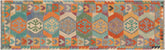3x10 hand woven Turkish Kilim wool runner rug in blue and rust - Rustic Turkish Cecelia