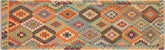 3x10 hand woven Turkish Kilim wool runner rug in blue and rust - Chic Paulene Turkish