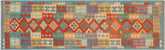 3x10 hand woven Turkish Kilim wool runner rug in rust and blue - Tribal Turkish Gale