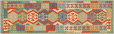 3x10 hand woven Turkish Kilim wool runner rug in gray and green - Rustic Turkish Christi