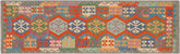 3x10 hand woven Turkish Kilim wool runner rug in blue and gray - Tribal Turkish Lindsy