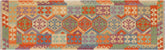 3x10 hand woven Turkish Kilim wool runner rug in rust and blue - Chic Turkish Logan