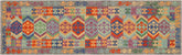 3x10 hand woven Turkish Kilim wool runner rug in blue and gray - Eclectic Turkish Erlinda