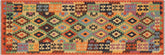 3x9 hand woven Turkish Kilim wool runner rug in blue and rust - Chic Tegan Turkish