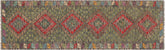 2x10 hand woven Turkish Kilim wool runner rug in red and charcoal - Tribal Turkish Lonna