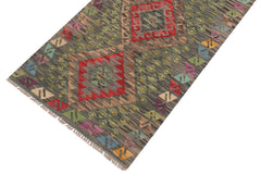 handmade Geometric Kilim Red Charcoal Hand-Woven RUNNER 100% WOOL area rug 3' x 10'
