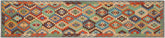 3x13 hand woven Turkish Kilim wool runner rug in blue and rust - Ethnic Lavinia Turkish