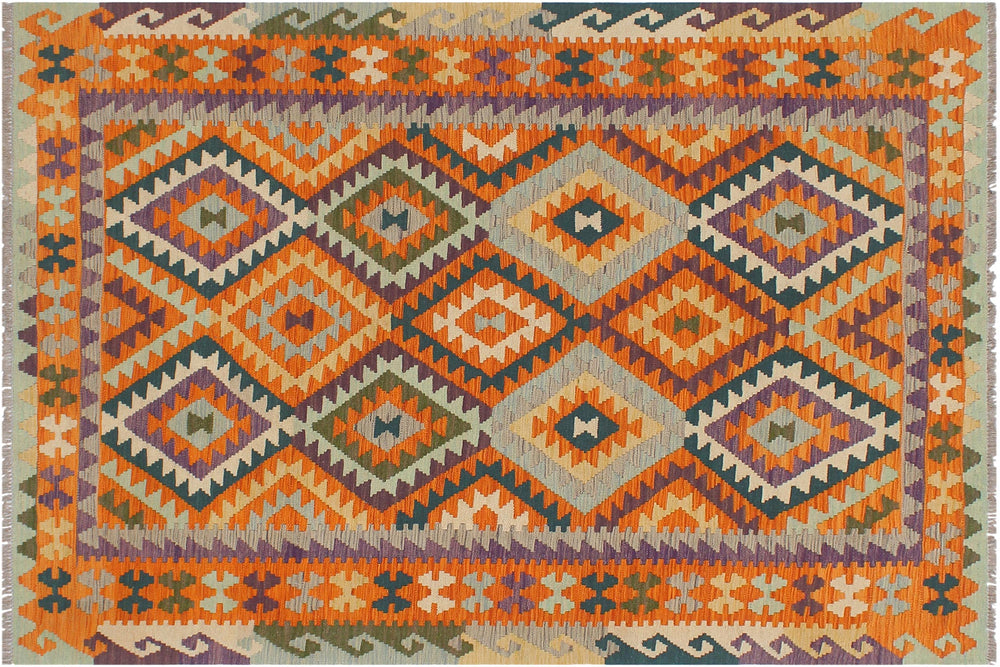 handmade Geometric Kilim Rust Beige Hand-Woven RECTANGLE 100% WOOL area rug 5x6