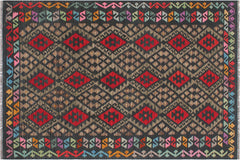handmade Geometric Kilim Charcoal Rust Hand-Woven RECTANGLE 100% WOOL area rug 6 x 8