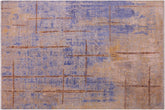 handmade Modern Kafkaz Blue Gold Hand Knotted RECTANGLE BAMBOO SILK area rug 8' x 10'