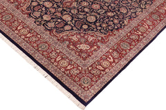 handmade Traditional Kazveen Blue Red Hand Knotted RECTANGLE WOOL&SILK area rug 10x14