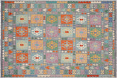 7x10 hand woven Turkish Kilim wool rug in gray and blue - Chic Francene Turkish