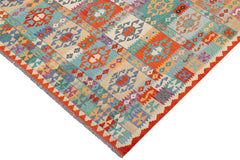 handmade Geometric Kilim Blue Rust Hand-Woven RECTANGLE 100% WOOL area rug 8 x 10