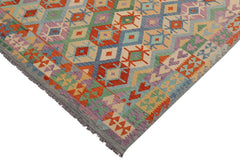 handmade Geometric Kilim Blue Gray Hand-Woven RECTANGLE 100% WOOL area rug 8 x 10