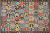 8x10 hand woven Turkish Kilim wool rug in gold and green - Chic Hermila Turkish